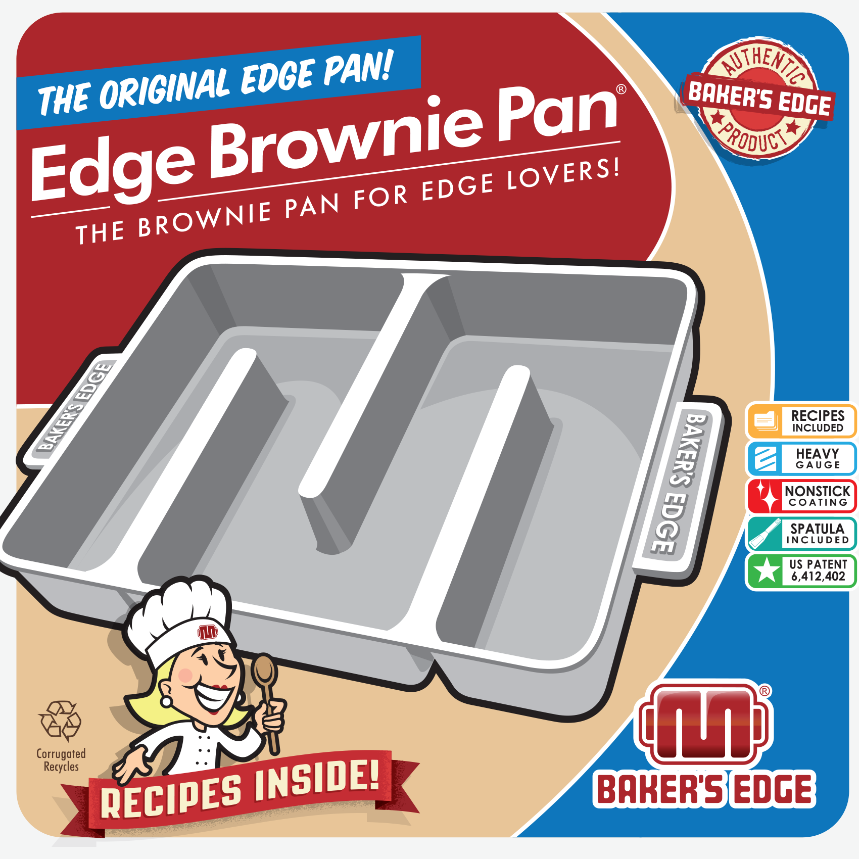 Baker's Edge Brownie Pan, The Original All Edges Brownie Pan for Baking   Premium Doble Nonstick Coating, Heavy Gauge Cast Aluminum Construction,  Rectangular 9x12” Size Baking Pan - US Patented Design: Novelty Cake Pans:  Home  