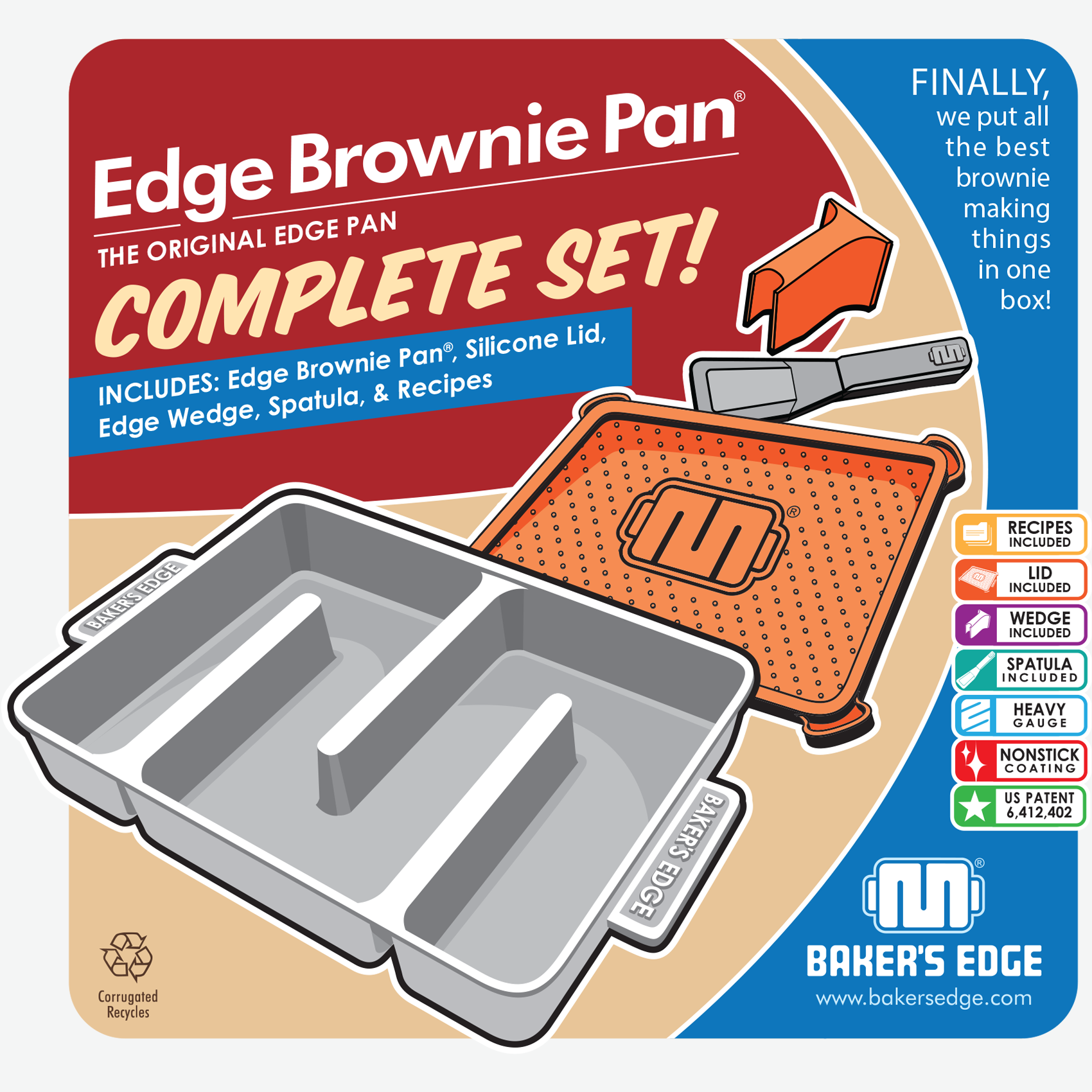Baker's Edge Lid & Wedge Pack for the Edge Brownie Pan| Silicone Lid for  Your Brownie Pan plus the Edge Wedge to Divide your Pan Into Two Separate